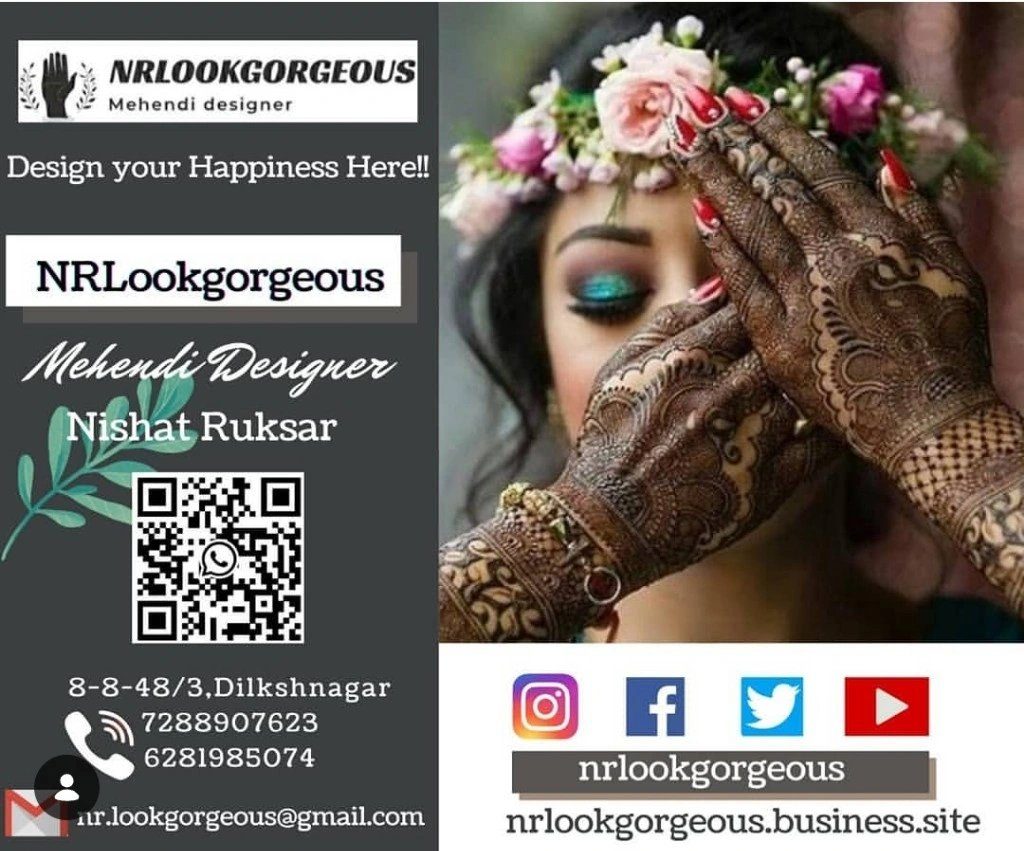 NR Lookgorgeous service card showing bridal and party mehendi offerings.
