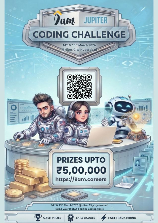 Event poster for the Jupiter Coding Challenge by 9am Recruiting, listing prizes and entry details.