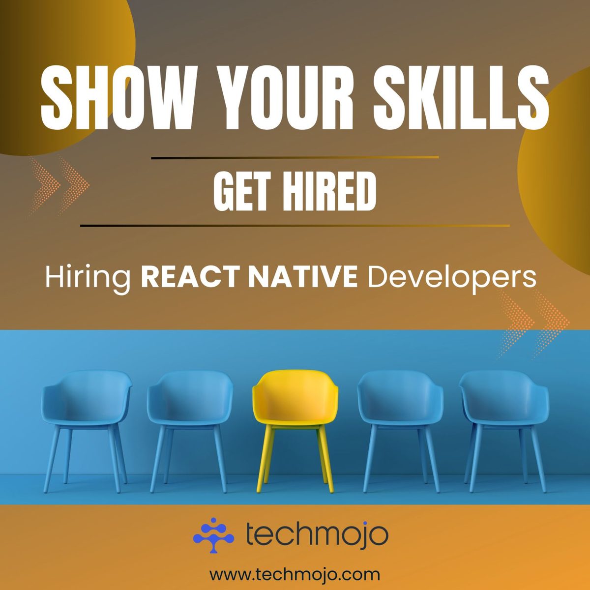 React Native hiring campaign creative reading Show Your Skills, Get Hired.
